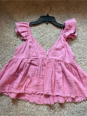 Nordstrom Pink Ruffled V-Neck Peplum Camisole